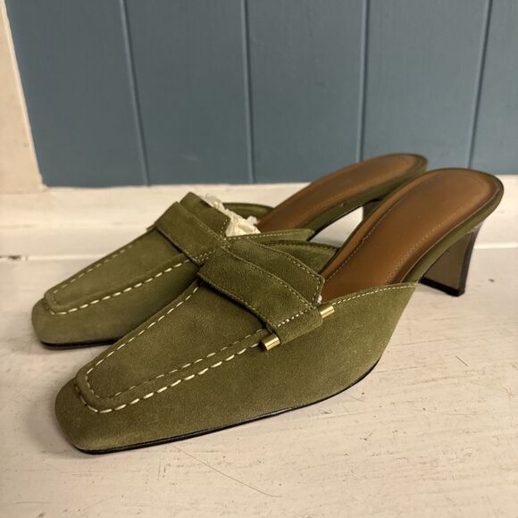 Women's Sz 8 Vintage LifeStride Lucinda‎ Olive Green Suede Leather Mules Heels L - Picture 2 of 8